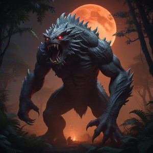 Giant prehistoric monster in African jungle under blood moon - MXL.jpg