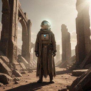 An ancient astronaut, clad in tattered, muted earth-toned robes.jpg