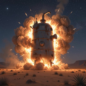 Giant gas tank explodes in the desert under night sky - F29.jpg