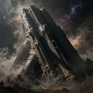 A colossal, ancient structure of unknown origin, half-submerged in a swirling nebula - Z.jpg