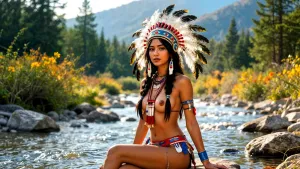 a-beautiful-young-cherokee-native-american-woman-sits-by-the-river-gazing-at-the-viewer-her-athletic.webp