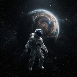 A lone astronaut adrift in the void of space, their helmet reflecting.jpg