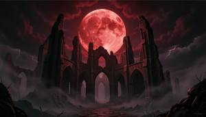 Haunted ruins of medieval abbey in the mountains under blood moon -  F29.jpg