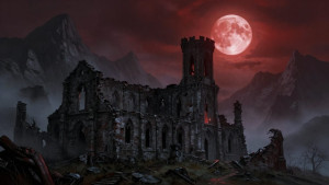 Haunted ruins of medieval abbey in the mountains under blood moon -  Z.jpg