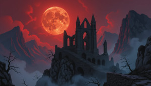 Haunted ruins of medieval abbey in the mountains under blood moon -  H11.jpg