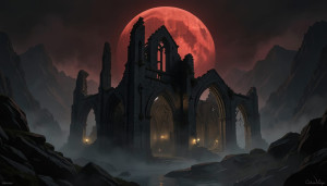 Haunted ruins of medieval abbey in the mountains under blood moon -  F24.jpg