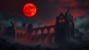 Haunted ruins of medieval abbey in the mountains under blood moon -  FS.jpg