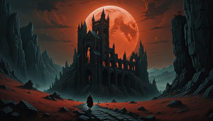 Haunted ruins of medieval abbey in the mountains under blood moon -  DXL.jpg