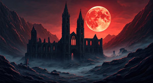Haunted ruins of medieval abbey in the mountains under blood moon -  G3.jpg