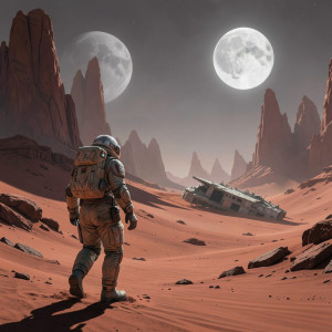 A lone astronaut, clad in a worn, retro-futuristic spacesuit - F24.jpg