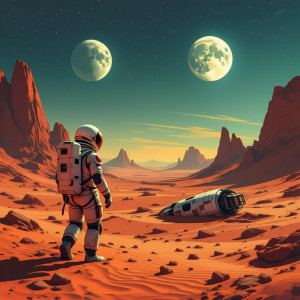 A lone astronaut, clad in a worn, retro-futuristic spacesuit - Н11.jpg