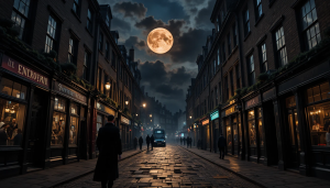 Jack the Ripper on dark Lindon street under blood moon - PL1.png