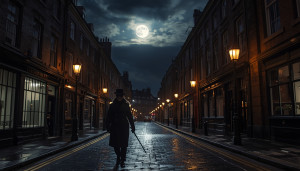 Jack the Ripper on dark Lindon street under blood moon - L1.jpg