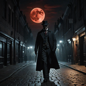 Jack the Ripper on dark Lindon street under blood moon - H1.png