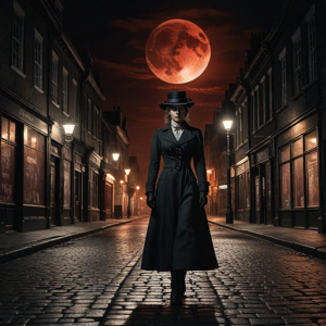Jane the Ripper on dark Lоndon street under blood moon - Н1.png