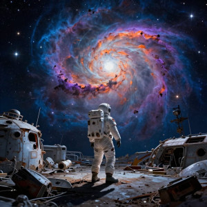 A lone astronaut standing on a derelict spaceship graveyard - Z.jpg