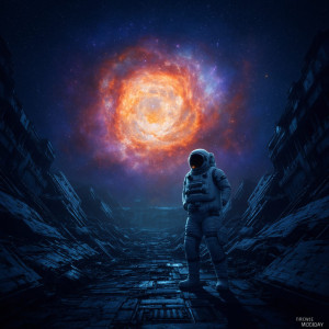 A lone astronaut standing on a derelict spaceship graveyard - F24А.jpg