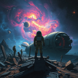 A lone astronaut standing on a derelict spaceship graveyard - FS.jpg