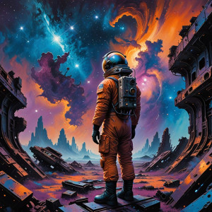 A lone astronaut standing on a derelict spaceship graveyard - DXL.jpg