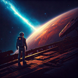 A lone astronaut standing on a derelict spaceship graveyard - G3.jpg