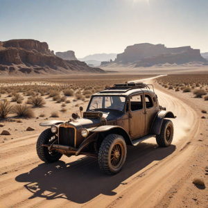 A solitary, steampunk-inspired automobile - H1.png