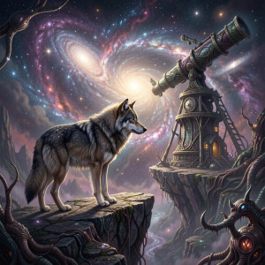 A majestic wolf with fur like swirling galaxies.jpg