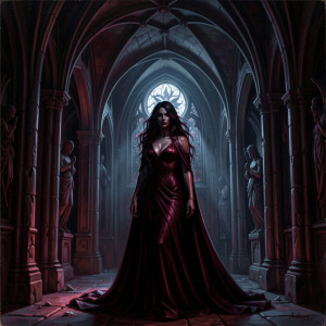 An alluring, shadowy figure emerges from the depths of a gothic cathedral.jpg