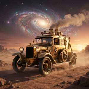 A vintage steampunk automobile, crafted from polished brass.jpg