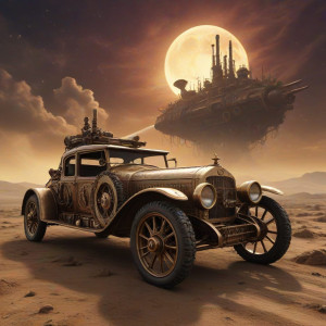 A vintage steampunk automobile, crafted from polished brass - JXI.jpg
