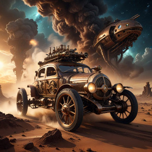 A vintage steampunk automobile, crafted from polished brass - АXL.jpg