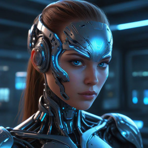 Beautiful female cyborg inside futuristic lab - JXI.jpg