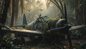 Abandoned haunted vintage fighter aircraft in African jungle - L1.jpg
