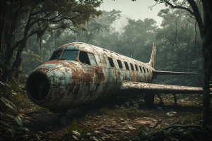 Abandoned haunted vintage fighter aircraft in African jungle - P1.jpg