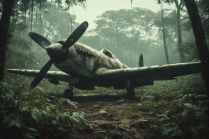 Abandoned haunted vintage fighter aircraft in African jungle - P2.jpg