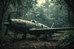 Abandoned haunted vintage fighter aircraft in African jungle - P3.jpg