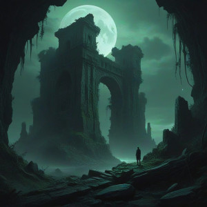 A lone explorer stands at the edge of colossal ruin - JXI.jpg