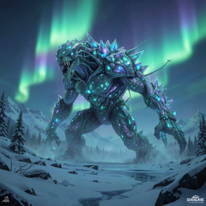 Giant alien monster in Alaskan wilderness under aurora borealis - F24.jpg