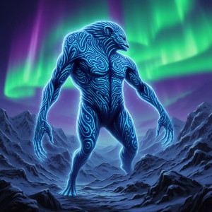 Giant alien monster in Alaskan wilderness under aurora borealis - F24В.jpg