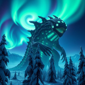 Giant alien monster in Alaskan wilderness under aurora borealis - FS.jpg