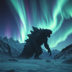 Giant alien monster in Alaskan wilderness under aurora borealis - JFL.jpg