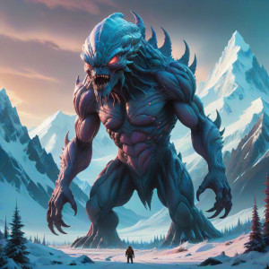 Giant alien monster in Alaskan wilderness under aurora borealis - СXL.jpg