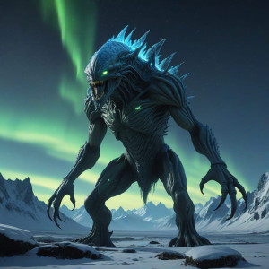 Giant alien monster in Alaskan wilderness under aurora borealis - MXL.jpg