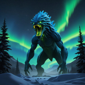 Giant alien monster in Alaskan wilderness under aurora borealis - FXL.jpg