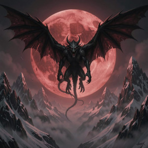 Flying monster over the mountains under blood moon - F29.jpg