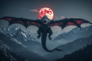 Flying monster over the mountains under blood moon - Р1.jpg