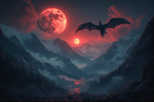 Flying monster over the mountains under blood moon - Р4.jpg