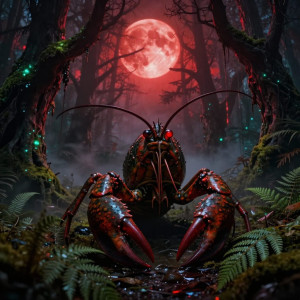 Giant menacing crawfish in prehistoric forest under blood moon - Z.jpg
