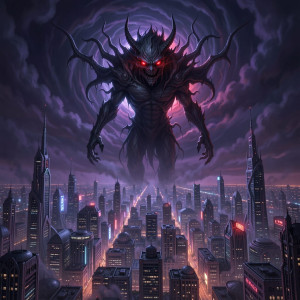 Menacing tulpa in the sky over futuristic city - F29.jpg