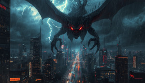 Menacing tulpa in the sky over futuristic city - L.jpg