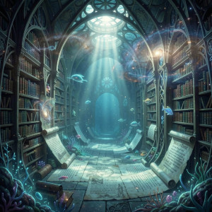 An ancient, forgotten library submerged beneath a phosphorescent ocean.jpg